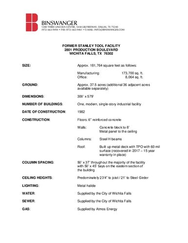 Industrial Manufacturing Building Available: 2801 Production Blvd, Wichita Falls, TX 76302